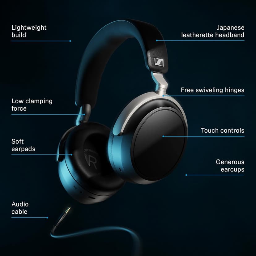 Sennheiser HDB 630 Wireless Over-Ear Headphones - Hi-Res Audiophile Sound, Adaptive Noise Cancellation, Parametric EQ, 60 Hour Battery Life, Includes USB-C Low-Latency Bluetooth Adapter - Black