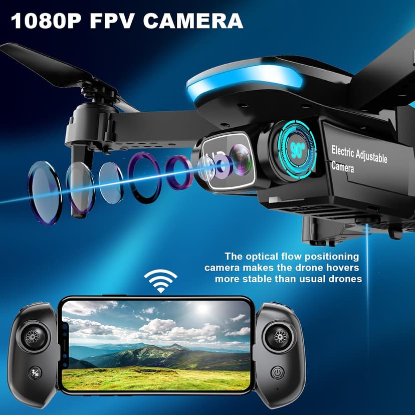 Oddire Drone with Camera - Drones for Adults, with 2 Batteries, Carrying Case, Propellers, 1080P HD Foldable Drone with Stable Hover, Trajectory Flight, Gravity Control, One Key Take Off/Land, 3D Flip
