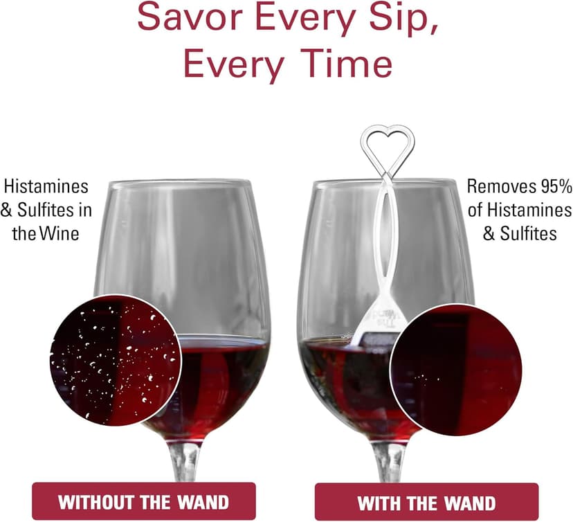 PureWine The Wand Wine Purifier - Red & White Wine Filters for Histamines & Sulfites, Sulfite Remover Sticks, Helps Allergies & Headaches, Gift Accessories for Women & Men - 8 Wands, Silver
