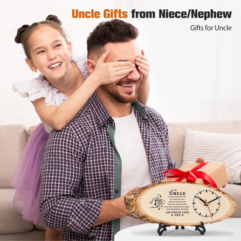 BeauGift Uncle Gifts, Christmas Wooden Clock Gifts for Uncle from Niece Nephew, Best Uncle Ever Gifts Idea for Birthday Christmas Fathers Day