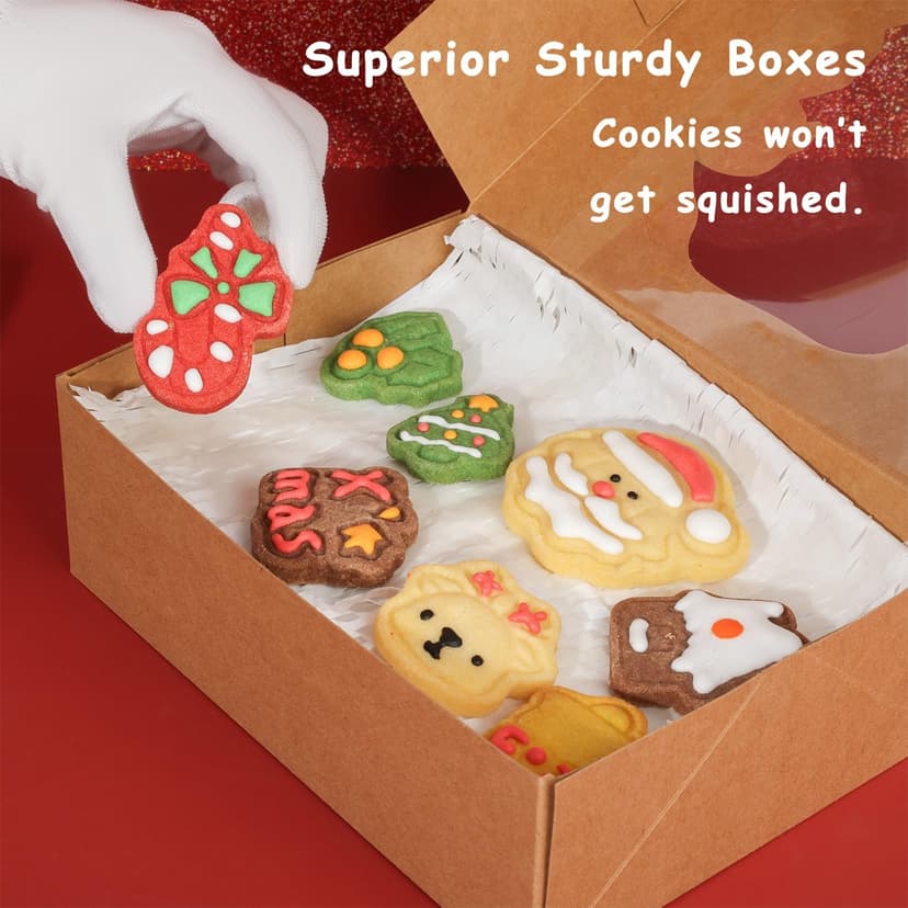 Festive Christmas Treat Boxes - 24 Pack, 8.25x6x2.75in, Brown, Rectangular, Flip Top Lids, Durable & Reusable, Perfect for Baked Goods & Gifts