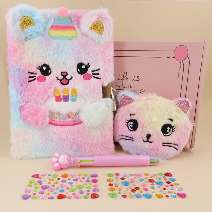 Secret Journal Notebook with Cute Purse Multicolored Pen Gifts for Daughter Grandkid Niece Student PJDRLLC Plush Cat Diary with Lock – Birthday Gift for 6-12 Years Girls B0H34DWW59