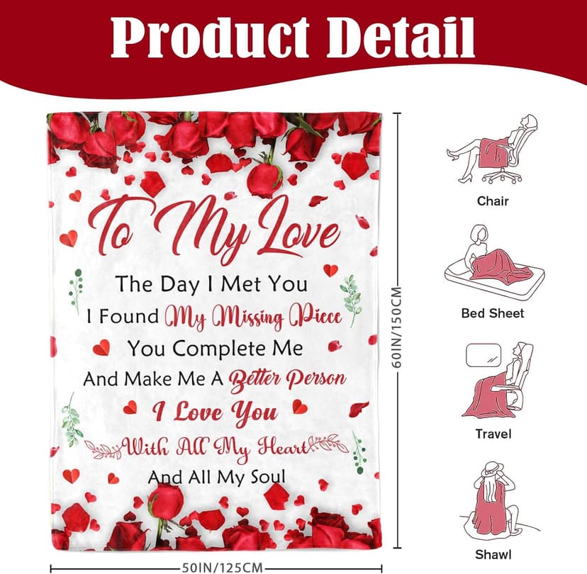 Gifts for Her Wife Girlfriend - to My Love Blanket - Anniversary Romantic Gift for Women - I Love You Gifts for Her - Wife Girlfriend Birthday Gift Ideas - Christmas & Valentines Day - 50"x60"
