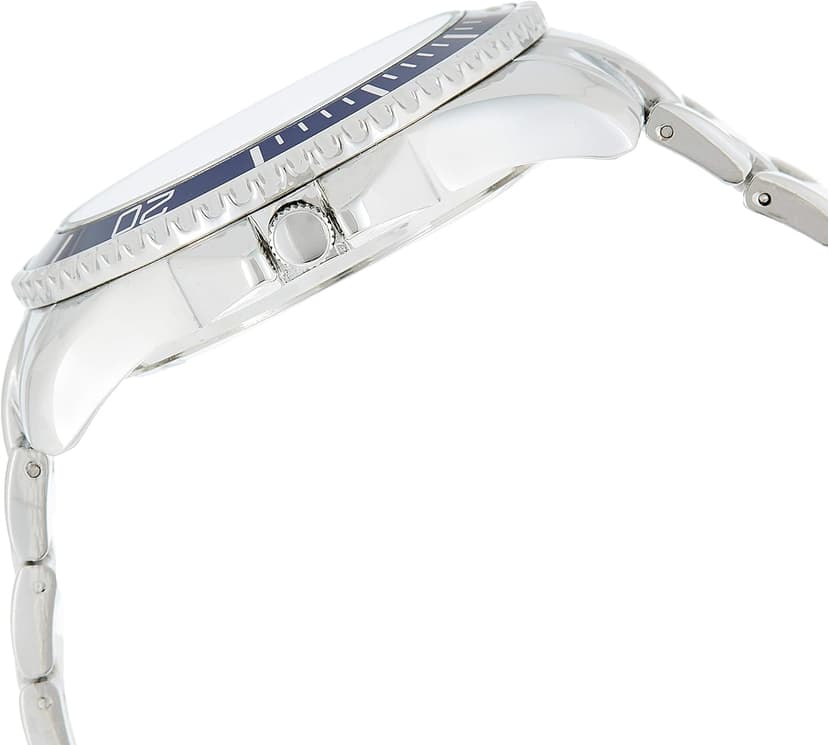 Accutime MEN'S SILVERTONE BRACELET WATCH WITH BLUE DIAL