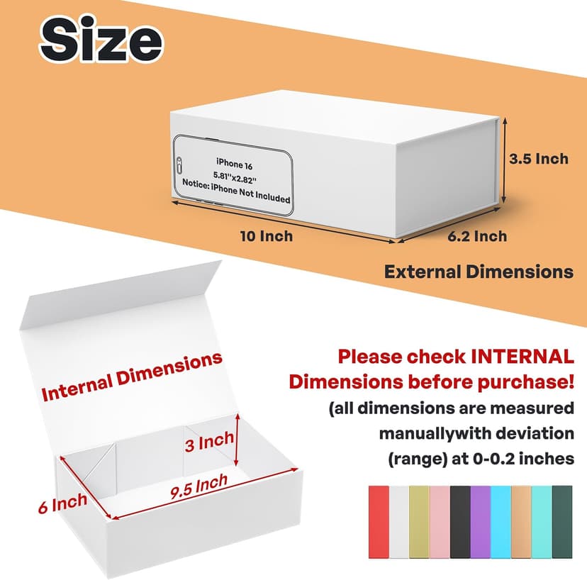 White Gift Box, 9.5x6x3'' Gift boxes for Presents with Lids Magnetic Closure Rectangle Collapsible for Bridesmaid Proposal Box, Wedding, Christmas, Halloween, Birthday Gift Packging