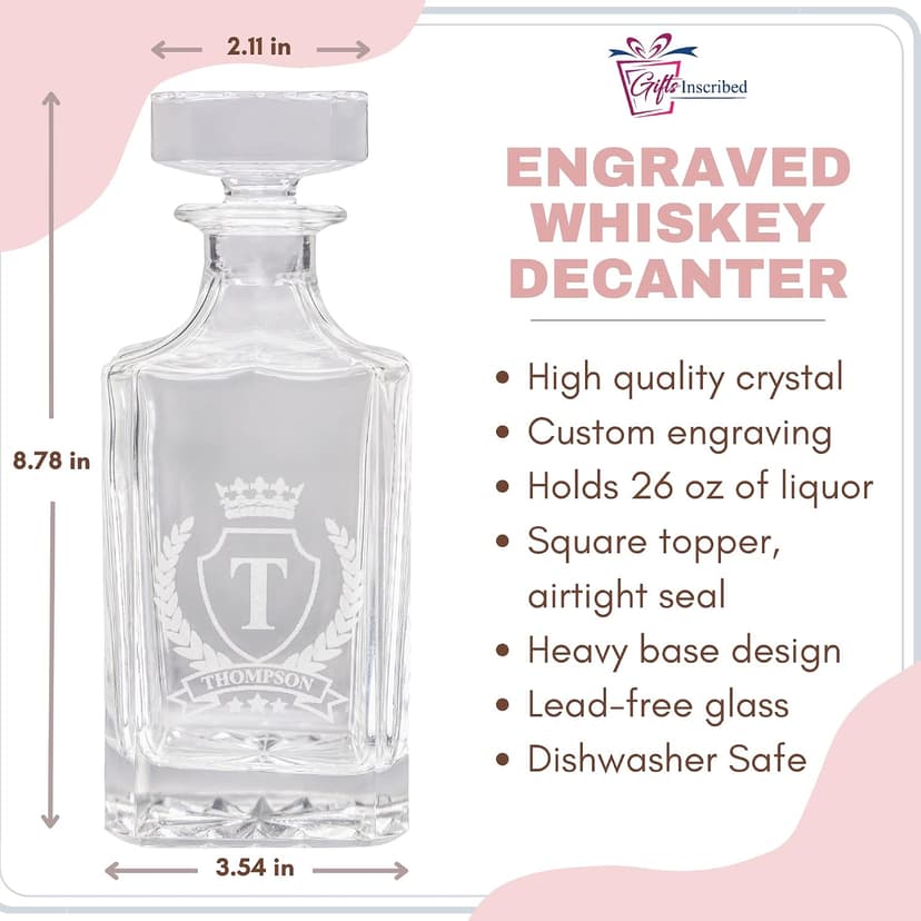 Engraved whiskey gift for dad, husband, groom, groomsmen, Father’s Day, weddings, birthdays, or retirement Personalized Whiskey Decanter Set, Custom Design B0BTF846SP