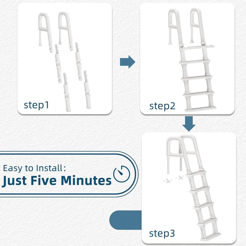 Pool Ladder, 5-Step Pool Stairs with Double Handrails and Non-Slip Steps for 47“-54” Above Ground and In-Ground Pools, White