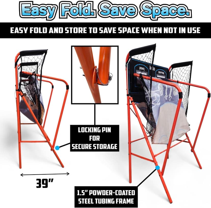 PartyLife 2-Player Basketball Arcade Game w/Optional LED Lights | Electronic Scoring | 5 Balls, 1 Pump, 8 Games | Folding Design | Heavy-Duty Steel Frame | Fun for Everyone - Choose Your Model