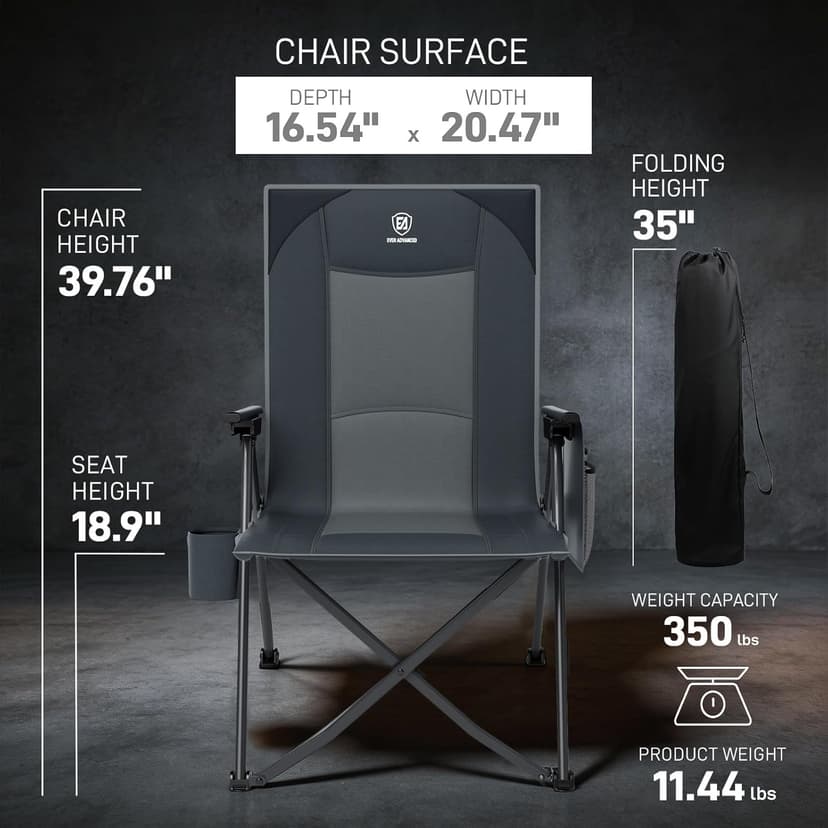 EVER ADVANCED Reclining Camping Chairs for Adult Lightweight, Folding Recliner Chair with Adjustable Back, 4-Level Lounge Chairs, Portable Lawn Chairs for Patio Balcony, Supports 350lbs Grey