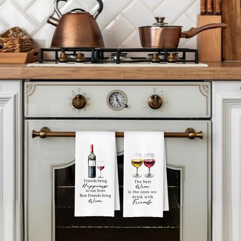 Friends and Wine Kitchen Towels Set of 2, Gifts for Wine Lovers Dish Tea Bar Towels for Kitchen Bar Cart Decor, Wines Gifts for Women Men Decorative Hand Towels, 16x24 Inches B0F2Z76VNH