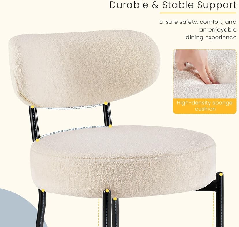 DUMOS Dining Chairs Set of 4, Mid Century Modern Chair Round Upholstered Curved Backrest, Kitchen Vanity Living Room Chairs with Black Metal Legs,Light Beige