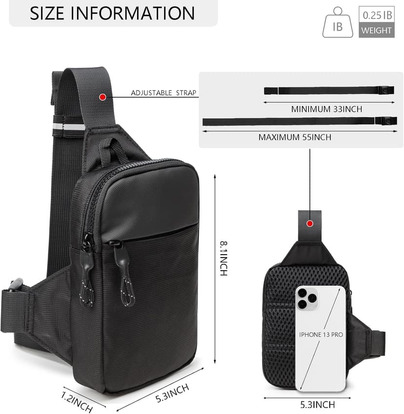 higouta Mini Sling Bag for Men Women, Small Crossbody Casual Utility Chest Phone Bag for Travel Workout