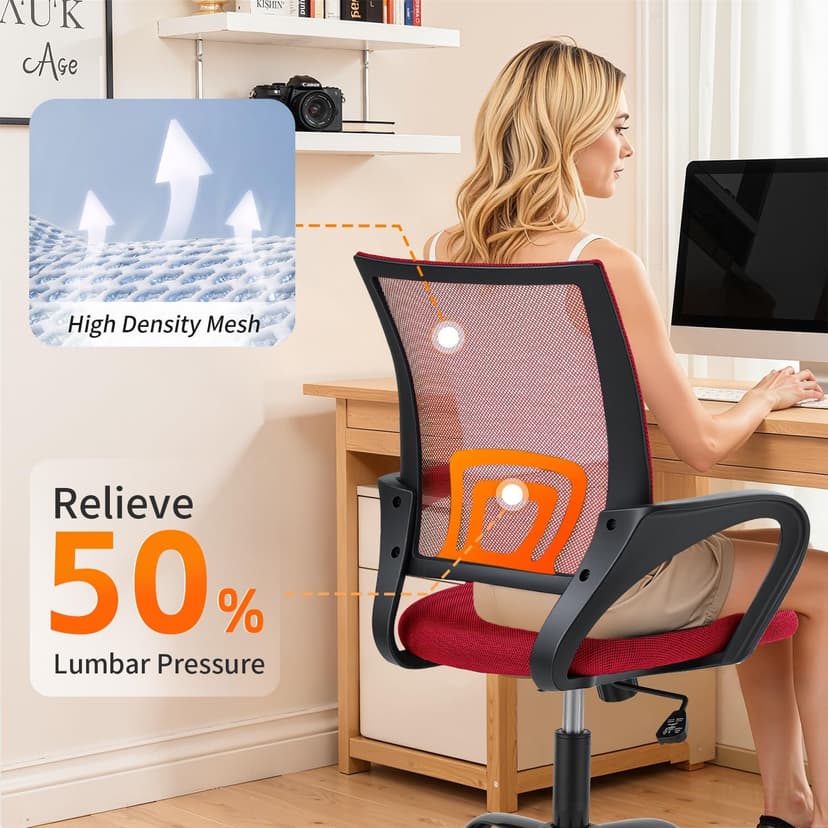 BestOffice Office Chair Ergonomic Cheap Desk Chair Mesh Computer Chair Lumbar Support Modern Executive Adjustable Stool Rolling Swivel Chair for Back Pain (Red)
