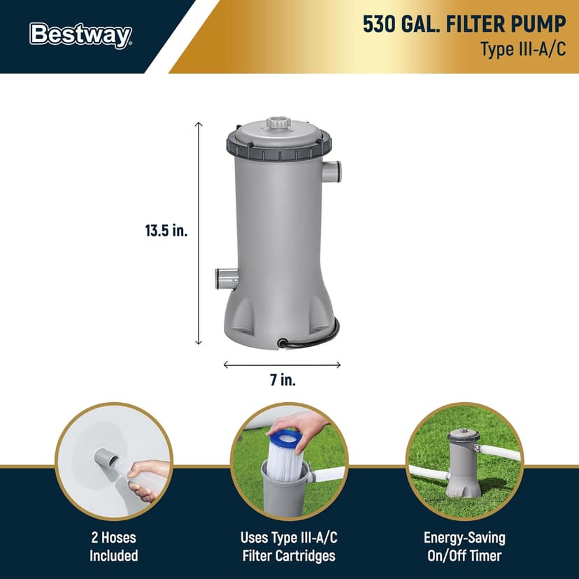 Bestway Steel Pro MAX 12' x 30" Above Ground Pool, Round Metal Frame Outdoor Swimming Pool Set with Filter Pump & Type III A/C Cartridge, Gray