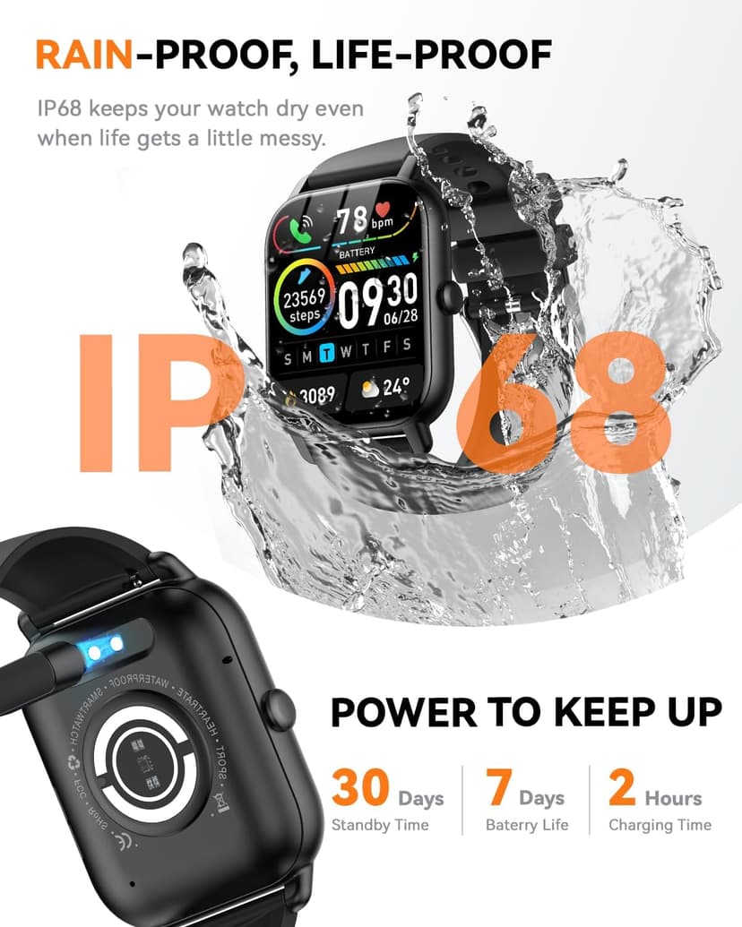 Smart Watches for Men Women(Answer/Make Call), 1.85 inch HD Fitness Tracker Watch with Activity Counter/ Sleep Monitor/ 110+ Sports Modes, IP68 Waterproof Smart Watch for Android iPhone iOS Compatible