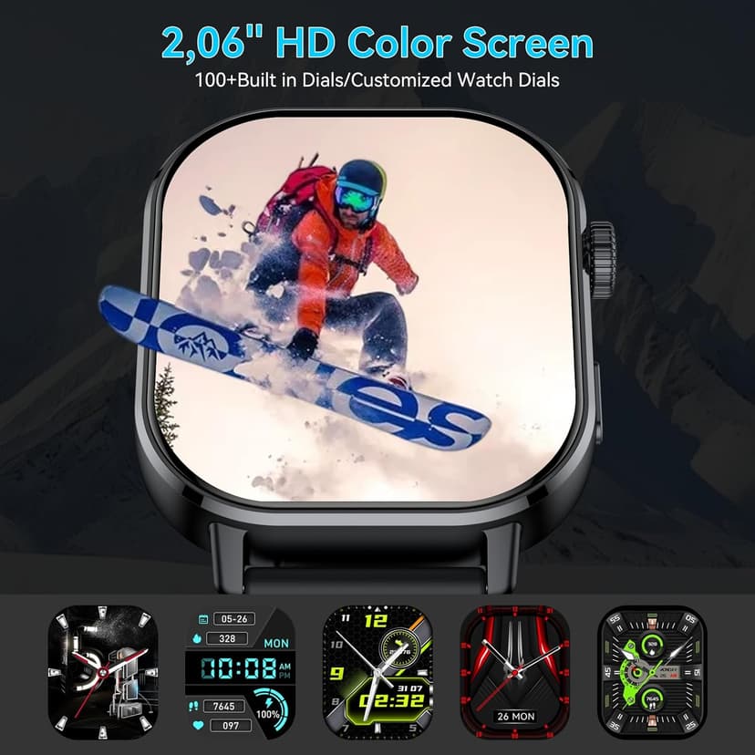 Smart Watch for Men GPS, 2.06"HD Colorful AMOLED, 2026 Multisport Fitness Tracker with Bluetooth Call/Compass/Barometer/Altitude 5ATM Water-Resistance Heart Rate/Sleep Monitor, Outdoor for Android iOS