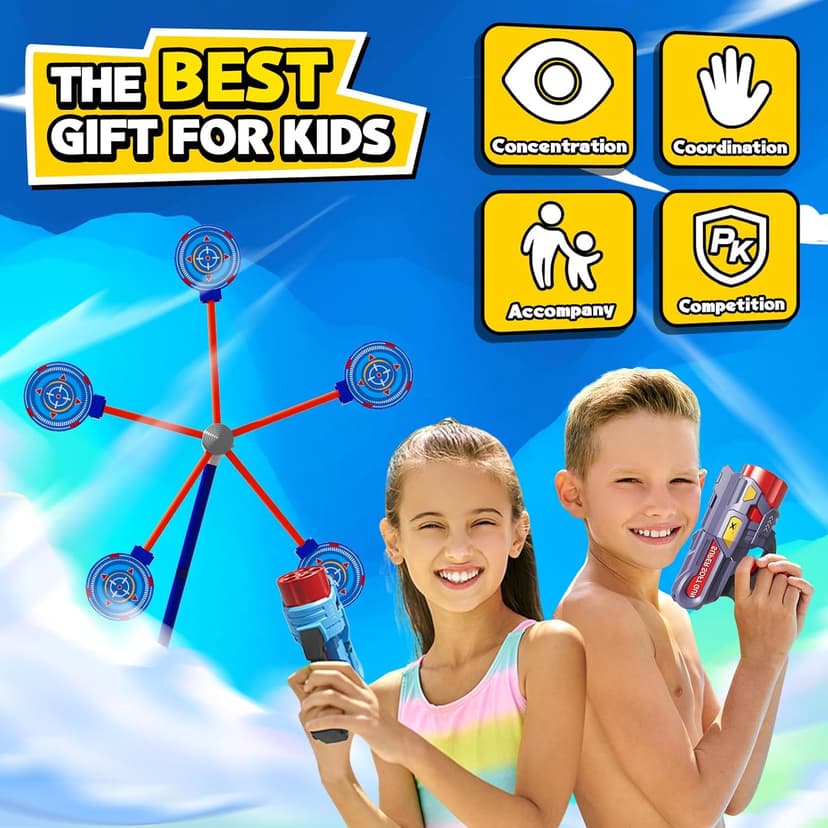 Rocket Shooting Games Toys with Rotating Target 2 Toy Guns 20 Foam Darts Kids Outdoor Toys for Boys Age 5 6 7 8 9 10+ Year Old Carnival Games Compatible with Nerf Guns