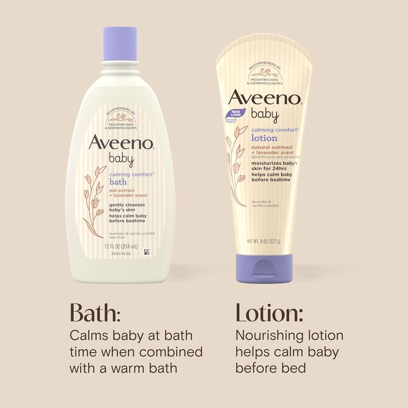 Soothing Baby Wash & Body Lotion, Lavender & Vanilla Scent, Formulated with Oat Extract, Helps Calm Baby Before Bedtime Aveeno Baby Calming Comfort Bath & Body Lotion Set, 2 Items B01C8BR0CO