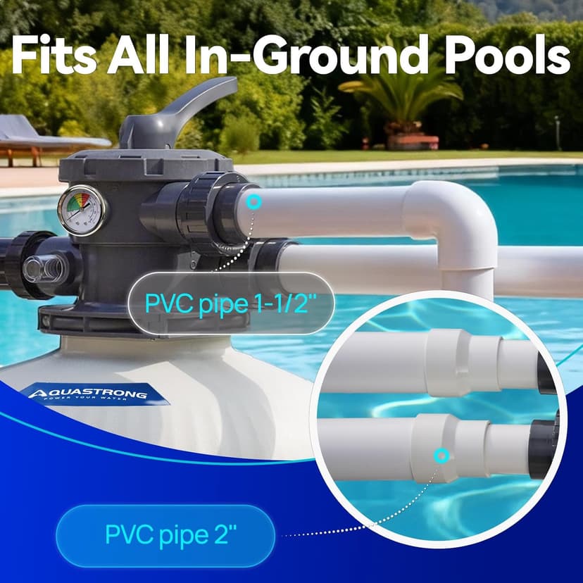 AQUASTRONG 20in Sand Filter Pump for Above Ground Pool with Timer, 2 HP, 8917 GPH Pool Pumps Above Ground for Pools Up to 38000 GAL, Pool Filter With 6-Way Valve, Improved Circulation and Filtration