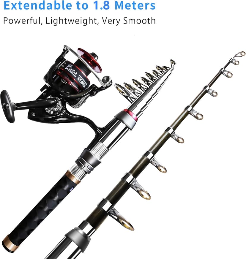 Fishing Pole Kit, Carbon Fiber Telescopic Fishing Rod and Reel Combo with Spinning Reel, Line, Bionic Bait, Hooks and Carrier Bag, Fishing Gear Set for Beginner Adults