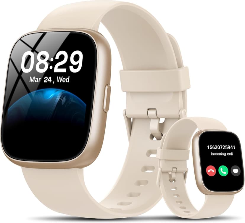 Smart Watch with Alexa Built-in, 1.83" HD Touchscreen Fitness Tracker with Bluetooth Calling, Fitness Watch with Heart Rate/Sleep Monitor/120+ Sports, IP68 Waterproof Smartwatch for Android iOS, Cream