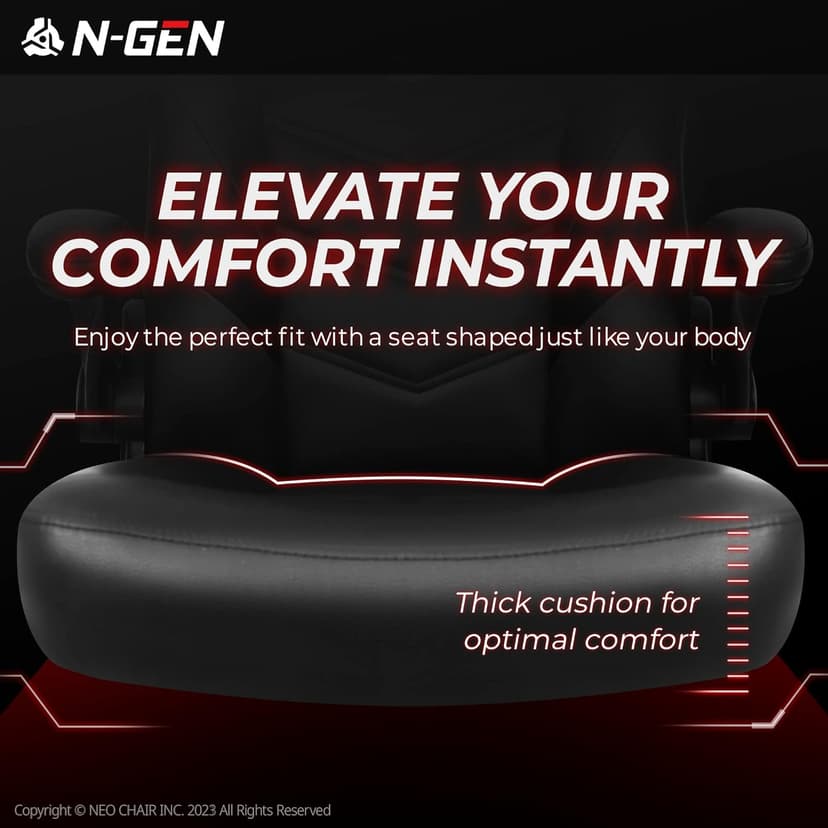 N-GEN Video Gaming Chair Ergonomic Computer Desk Office Chair with Lumbar Support Adjustable Height Swivel Wheels Flip-Up Arms PU Leather Home and Office (Black)