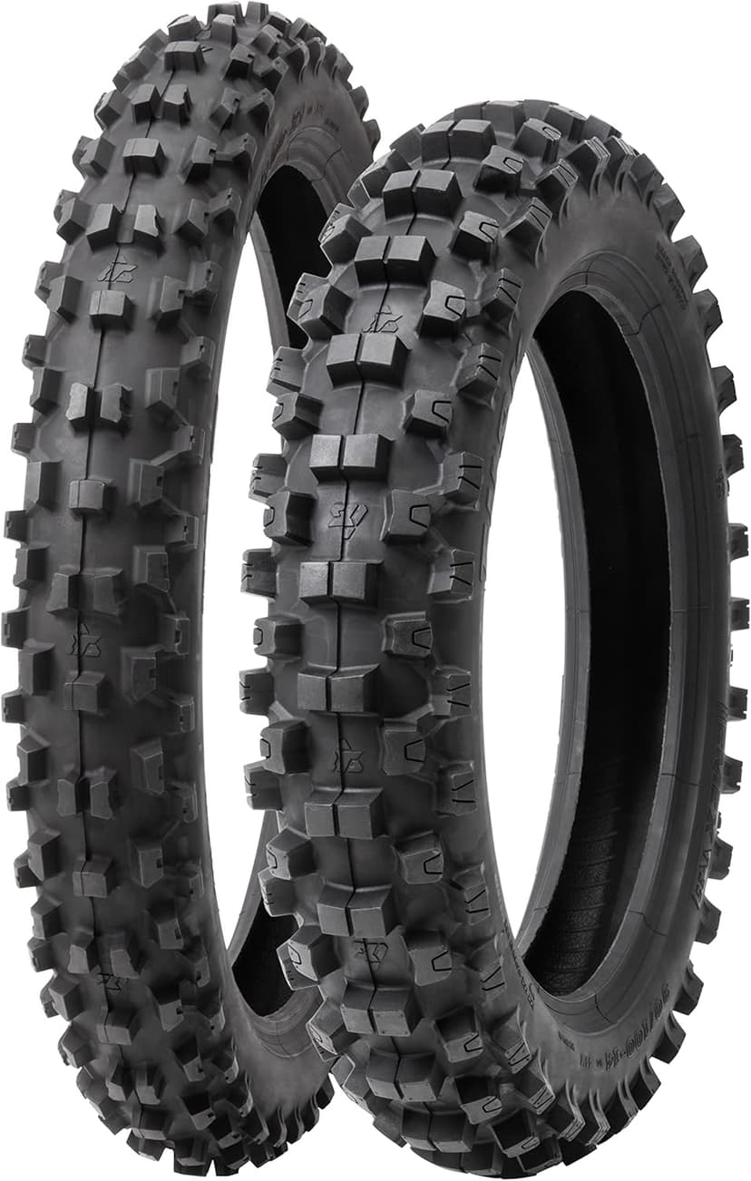 Tusk EMEX T-35® Soft/Intermediate Terrain Dirt Bike Front and Rear Tire Set – Front 60/100x14 & Rear 80/100x12 – Deep Tread Off-Road Trail Tires – Tube Type Motocross Motorcycle Tires