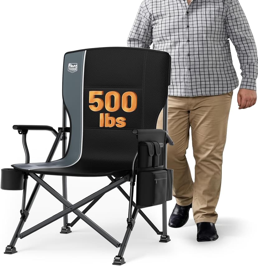 TIMBER RIDGE Oversized Folding Camping Chair High Back Heavy Duty for Adults Support up to 500lbs with Cup Holder, Side Pocket Cooler Bag