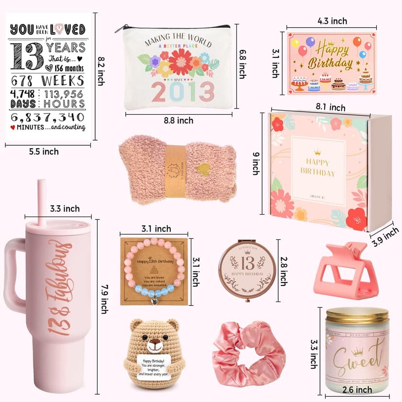 13th Birthday Gifts for Girls - 13 Year Old Girl Gifts Ideas for Offical Teenagers Girls - 13th Birthday Decorations Trendy Teen Girl Stuff - 11 Pieces Best Present for Daughter, Niece