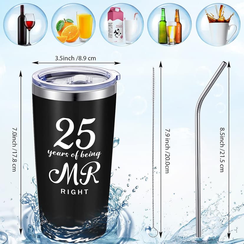 25th Anniversary Cups for Couples Travel Tumbler Wedding Engagement Coffee Mug for Husband Wife Newlywed Bride Groom Cunhill 2 Pcs 25th Wedding Anniversary Tumblers Mr and Mrs Cups Set 20 oz B0B718Y7F6