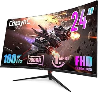 24 Inch Curved 180Hz Gaming Monitor, 1800R Curved Gaming Monitor, 1ms MPRT, FHD(1920×1080P), Freesync, HDMI2.0,DP1.4, VESA Mountable(HDMI Cable Incl.)