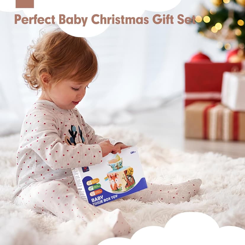 Sensory Pulling Play Scarf Soft Box, Crinkle, Mirror, Tag Babies Gifts Christmas Stocking Stuffers 1 Year Old Birthday Gift hahaland Baby Tissue Box Toy - 6 Month Old Montessori Baby Toys 6-12 Months B0CJLWD1VM