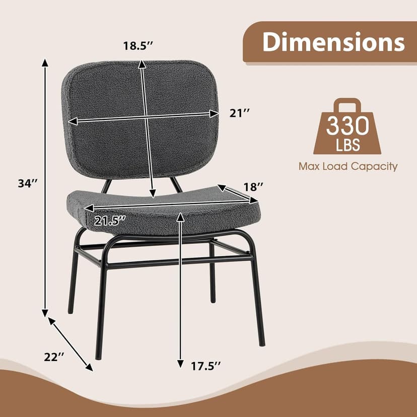 Giantex Modern Armless Accent Chair - Sherpa Reading Chair with Sponge Padding, Adjustable Foot Pads & Metal Frame, Upholstered Side Chair for Living Room, Bedroom & Reading Room, Grey