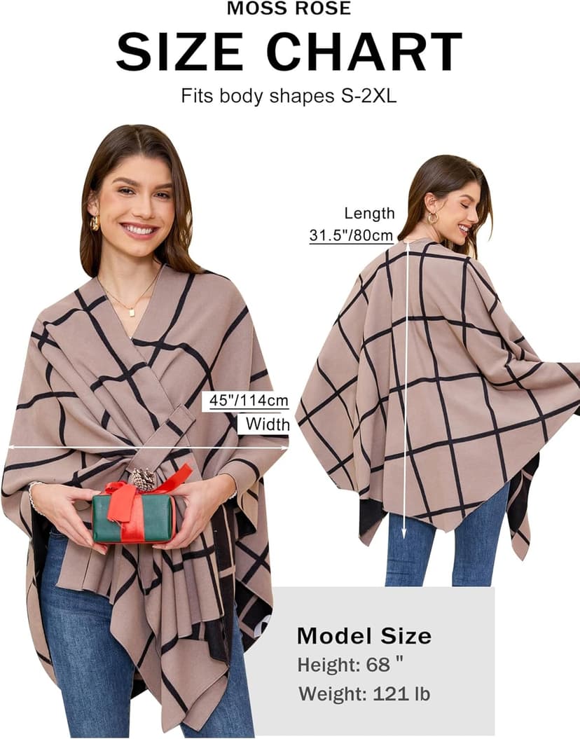 Moss Rose Women's Shawl Wrap Poncho Ruana Cape Open Front Cardigan Shawls for Fall Winter
