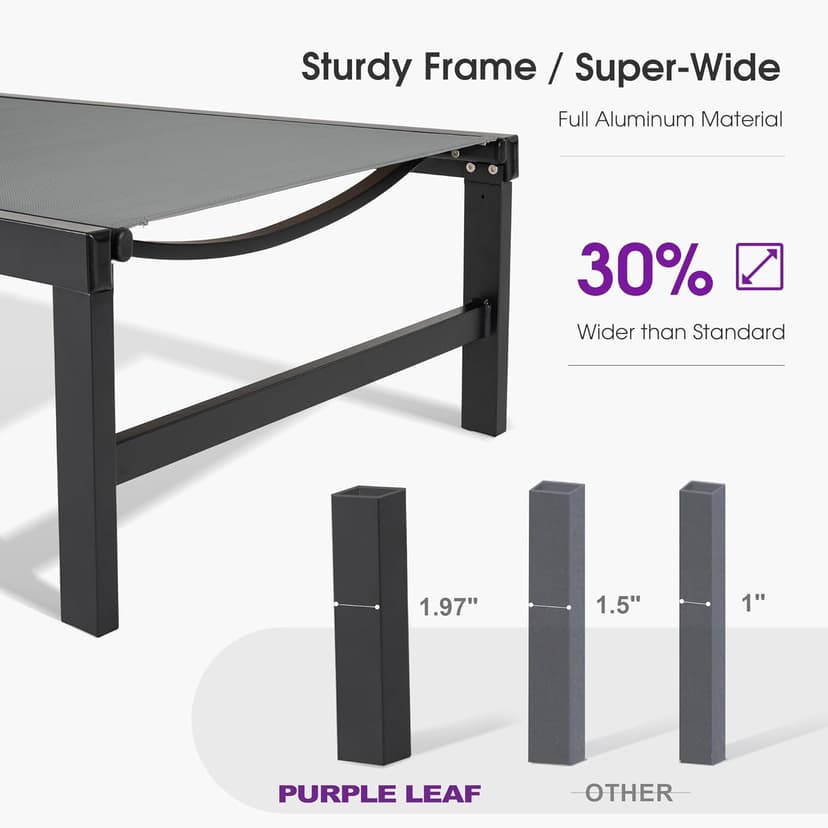 PURPLE LEAF Outdoor Chaise Lounge Chairs Set Recliner Adjustable Chair with Wheels and Table for Poolside Beach Patio Aluminum Reclining Sunbathing Lounger, Grey