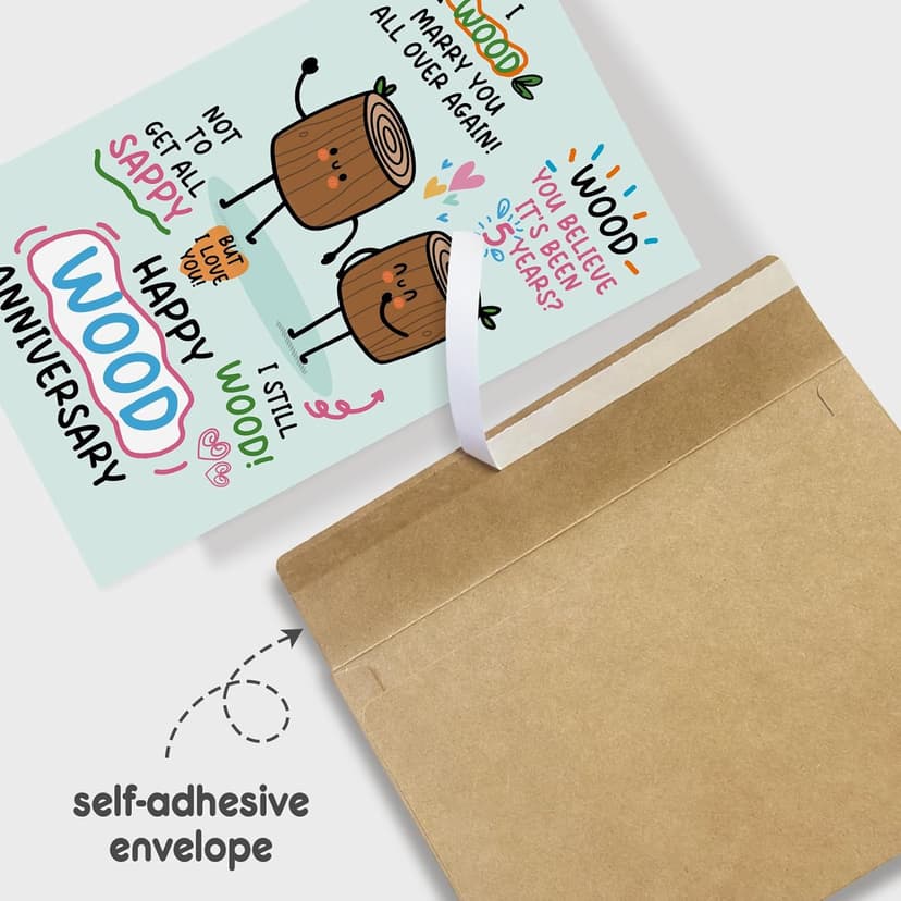 Funny 5th Anniversary Card for Him Her, Pun Wood Anniversary Card for Husband Wife, 5 Years Married Cards Gift