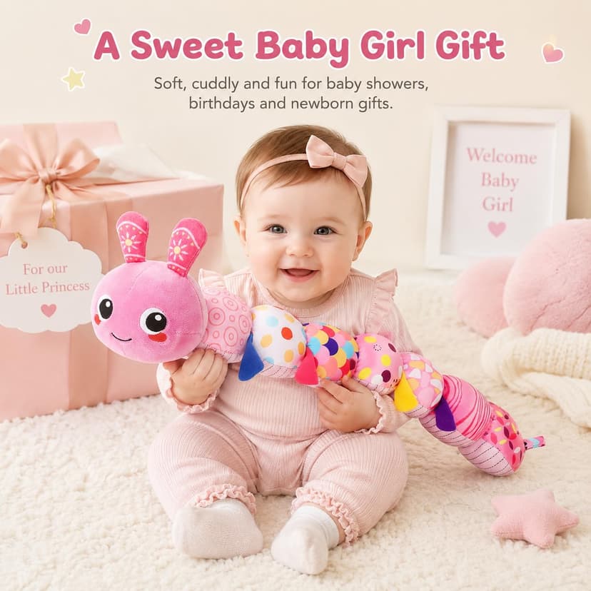 KMUYSL Baby Toys 0-6 6-12 Months, Sensory Music Animal Stuffed Toy for 0 1 2 3 4 5 6+ Months, Plush Toy with Crinkle and Rattles for Infant Newborn, Tummy Time Toys Gifts for 0-3-6-12 Month