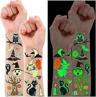 Partywind 250 Styles Glow Halloween Party Supplies, Luminous Halloween Temporary Tattoos for Kids Birthday Party Decorations Favors, Halloween Goodie Bag Fillers (24 Sheets)