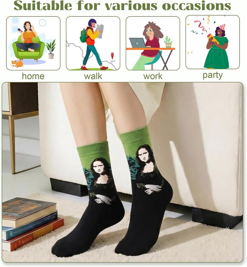 Soft Cotton, Crazy Artist Pattern, Classic Novelty Style, Versatile Hosiery, Birthday Gifts for Girl Lover, Fit Shoe Size 5-9 Chalier 5 Pairs Funny Socks for Women, Famous Painting Art Fun Socks B078K1Q14F