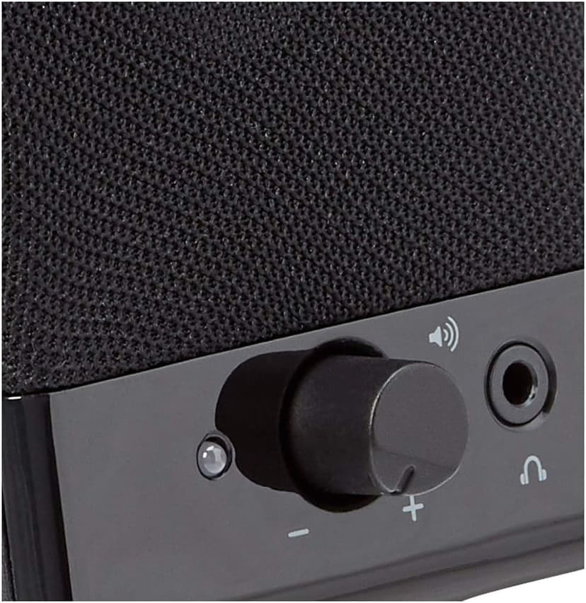 Amazon Basics USB-Powered Computer Speakers with Volume Control for Desktop or Laptop PC, Compact Size, Headphone Jack, Portable, Plug-N-Play, Black
