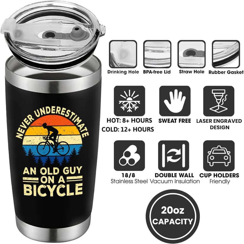 Gifts for Bikers - Cycling Tumbler 20oz - Cool Gifts for Cyclists Riders Triathlete Bicycle Lover, Fathers Day Mother Days Christmas Birthday Cycling Mug Bicycle Coffee Cup B0GSPZFS4R