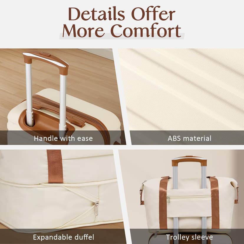 Coolife Suitcase Set 3 Piece Luggage Set Carry On Hardside Luggage with TSA Lock Spinner Wheels (White, 5 piece set)