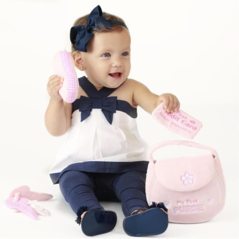 Baby GUND Play Soft Collection, My First Purse 5-Piece Plush Playset with Rattle, Mirror and Crinkle Plush Toys, Sensory Toy for Babies and Newborns, 8”