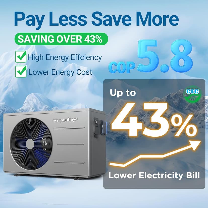 30,000 BTU Electric Pool Heater for Above Ground Pool Swimming Pool Heat Pump Inground Pool Heater 120V 8,000 Gallon Heating or Cooling WiFi Control Schedule