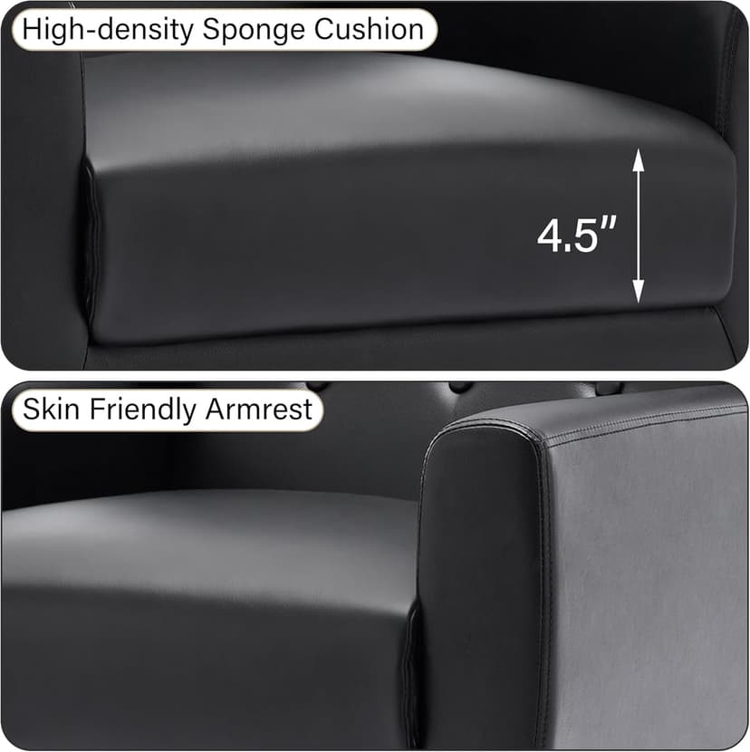 Accent Chair, Mid-Century Modern PU Leather Chairs with Arms for Living Room, Comfy Upholstered Club Single Sofa Armchair for Bedroom Waiting Room with Solid Wood Frame(Leather Black, Set of 2)