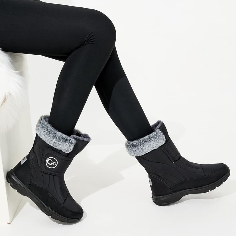 Almusen Snow Boots for Womens Winter Shoes: Warm Fur Lining Mid Calf Boots Women Anti Slip Waterproof Hook Loop Comfortable Outdoor Boot