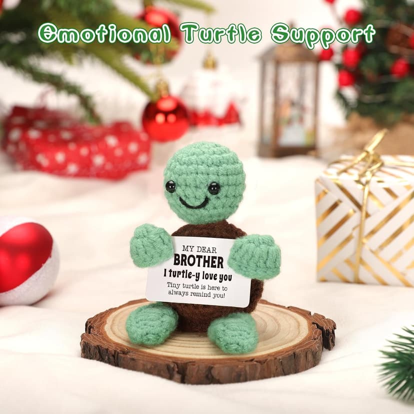 4THFARMES Mini Funny Turtle Brother Gifts from Sister Brother, Christmas Birthday Gifts for Men Friends Presents, I Love You Small Cool Cute Stuff Things, Handmade Emotional Positive Crochet Turtle B0DF7KTLXF