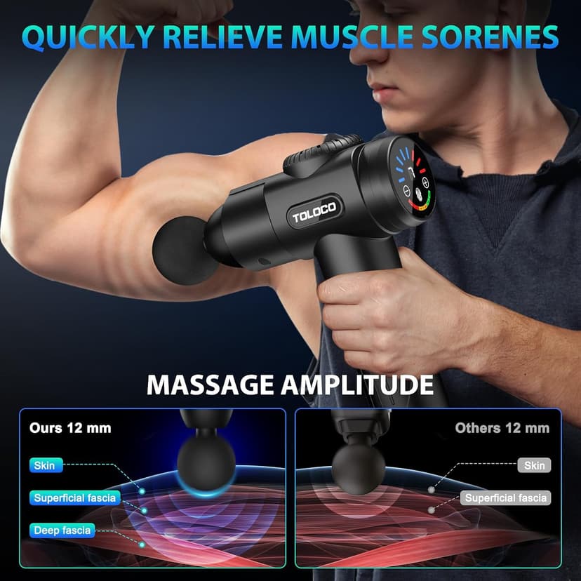 TOLOCO Massage Gun, Deep Tissue Back Massage for Athletes for Pain Relief, Percussion Massager with 10 Massages Heads & Silent Brushless Motor, Gifts for Fathers Day, Black