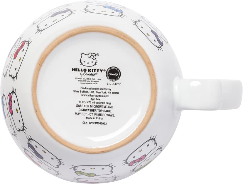 Silver Buffalo Sanrio Hello Kitty Faces and Bows Pattern Round Body Loop Handle Ceramic Mug, 15.9 Ounces