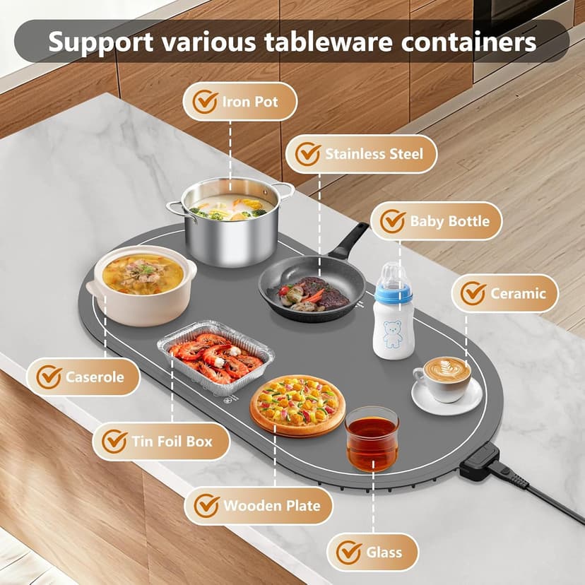 seenlast Warming Mat for Food with Adjustable Temperature Timer,10S Fast Heating Silicone Food Warmers for Parties Buffet and Home Daily,Food Warming Mat with Insulating Pad Raised Feet Protects Table B0FDWZ3ZLC
